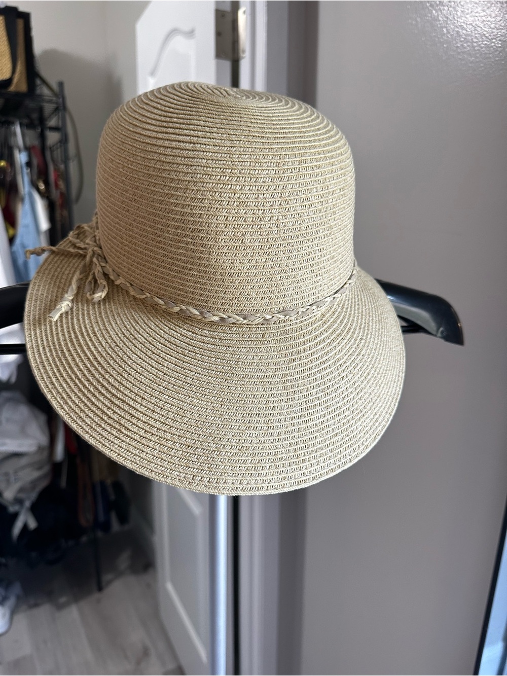 Nine West Beige Braided-Trim Sun Hat